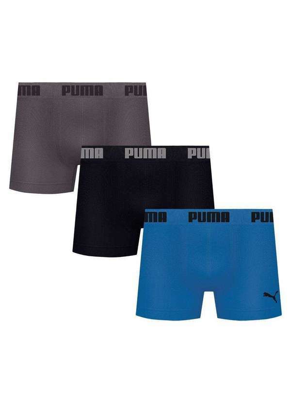 Puma - Kit 3 Cuecas Boxer Puma sem Costura Masculina Cinza
