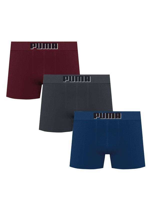 Puma - Kit 3 Cuecas Boxer Puma sem Costura Masculina Cinza