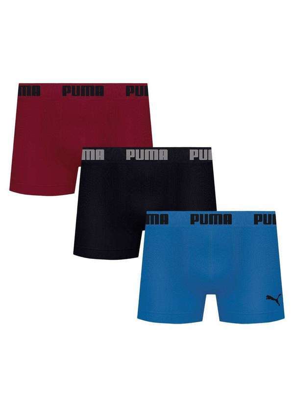 Puma - Kit 3 Cuecas Boxer Puma sem Costura Masculina Preto