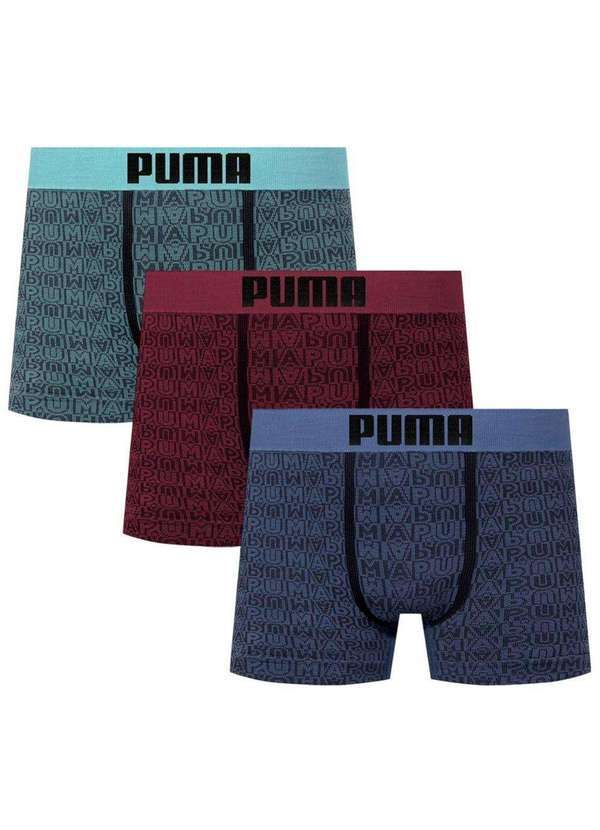 Puma - Kit 3 Cuecas Boxer Puma sem Costura Masculina Vermelho