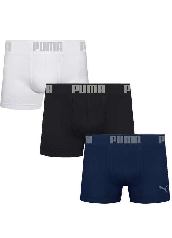 Puma - Kit 3 Cuecas Boxer Puma sem Costura Masculino Branco