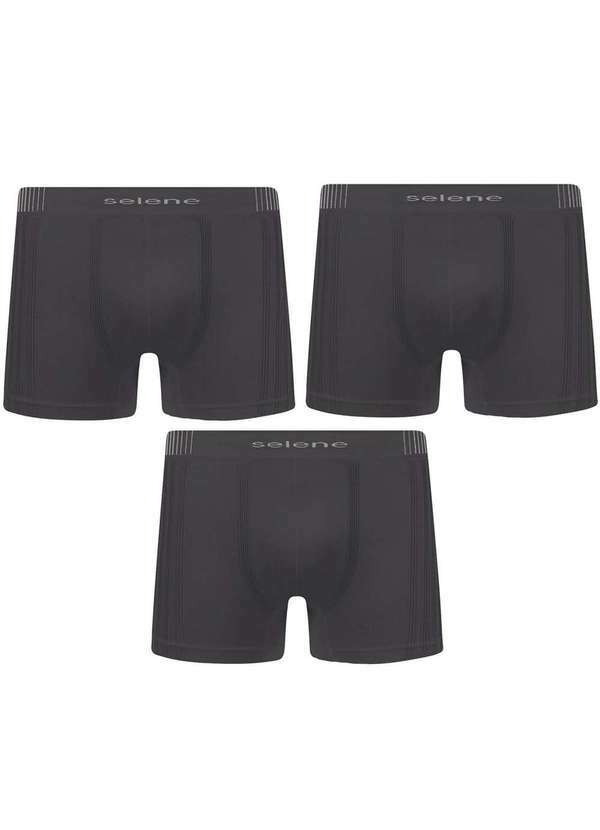 Selene - Kit 3 Cuecas Boxer Selene sem Costura Masculino - Chumbo Cinza