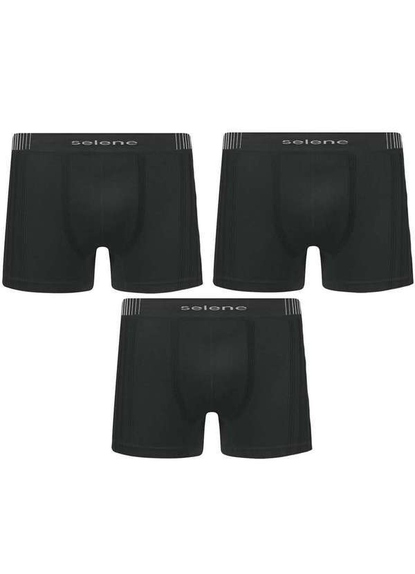 Selene - Kit 3 Cuecas Boxer Selene sem Costura Masculino - Preto Preto