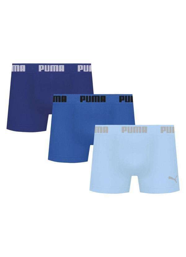 Puma - Kit 3 Cuecas Puma Boxer sem Costura Masculina Azul