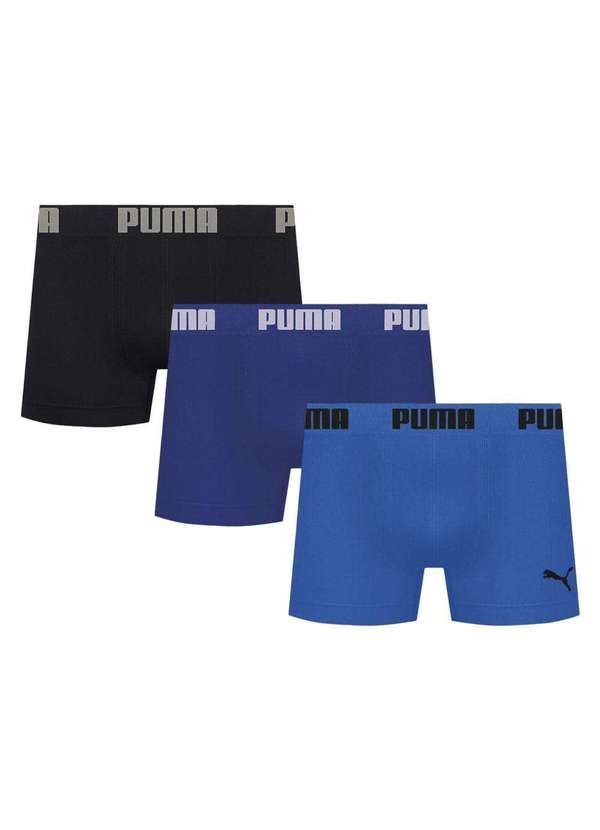 Puma - Kit 3 Cuecas Puma Boxer sem Costura Masculina Azul