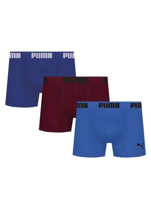 Puma - Kit 3 Cuecas Puma Boxer sem Costura Masculina Azul