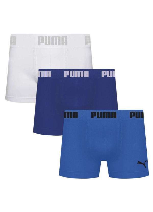 Puma - Kit 3 Cuecas Puma Boxer sem Custura Masculina Azul
