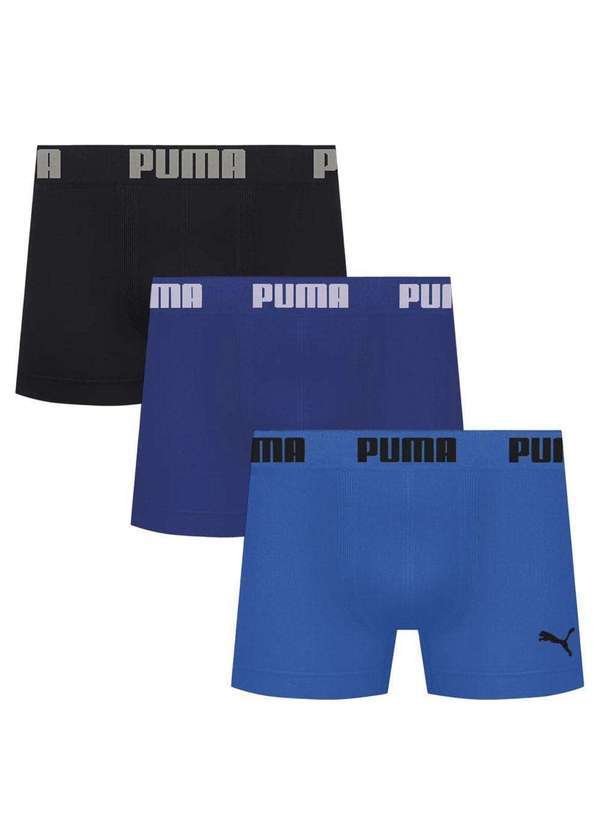 Puma - Kit 3 Cuecas Puma Boxer sem Custura Masculina Preto