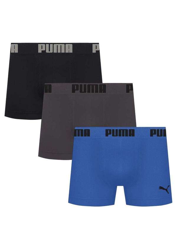 Puma - Kit 3 Cuecas Puma Boxer sem Custura Masculina Cinza
