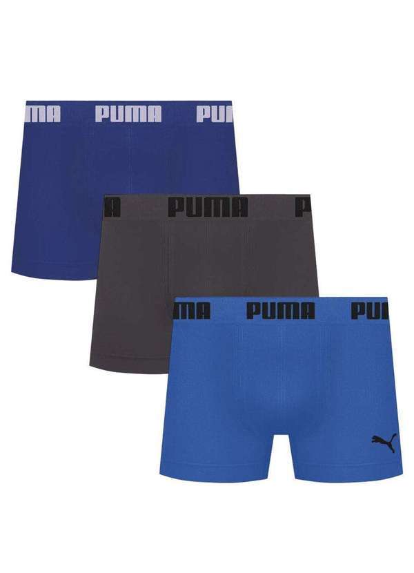 Puma - Kit 3 Cuecas Puma Boxer sem Custura Masculina Azul