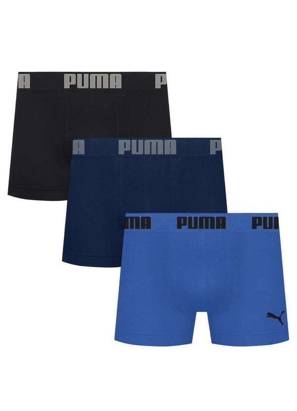 Puma - Kit 3 Cuecas Puma Boxer sem Custura Masculina Azul