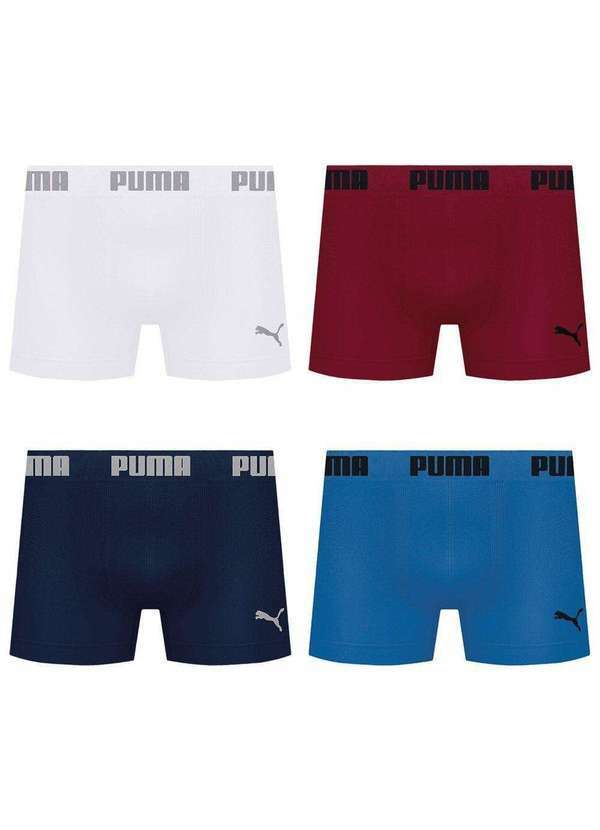 Puma - Kit 4 Cuecas Boxer Puma sem Costura Masculina Vermelho