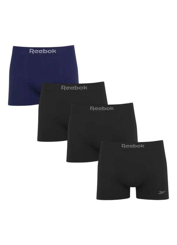 Reebok - Kit 4 Cuecas Boxer Reebok sem Costura Masculina Preto