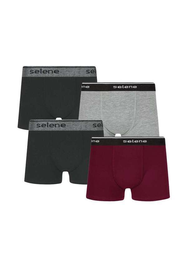 Selene - Kit 4 Cuecas Boxer Selene Algodão Infantil Cinza