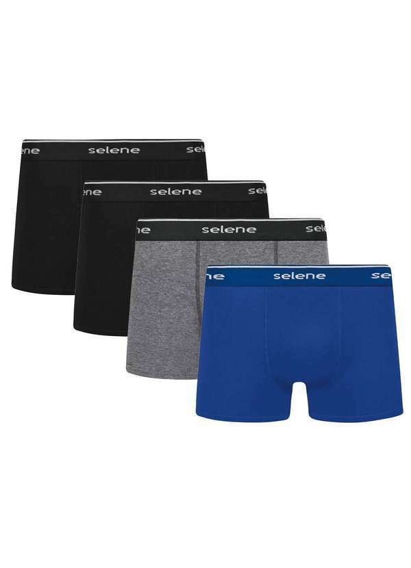 Selene - Kit 4 Cuecas Boxer Selene Algodão Masculino Preto