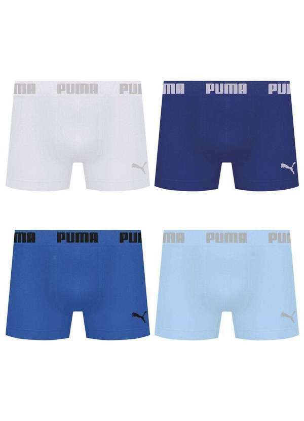 Puma - Kit 4 Cuecas Puma Boxer sem Costura Masculina Azul