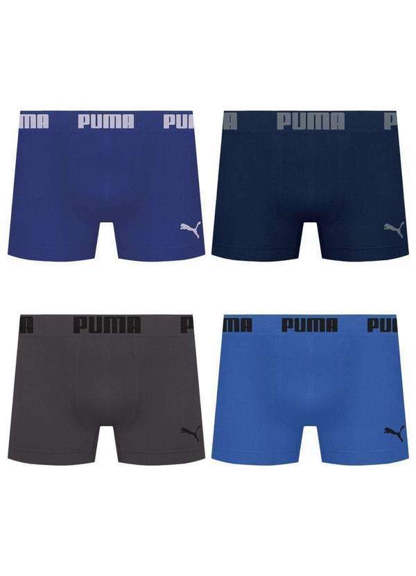 Puma - Kit 4 Cuecas Puma Boxer sem Costura Masculina Azul
