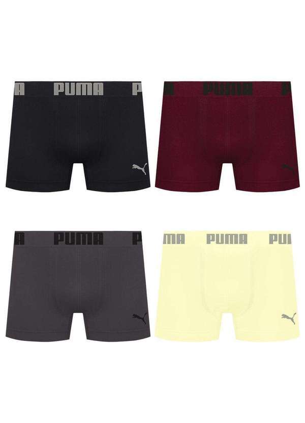 Puma - Kit 4 Cuecas Puma Boxer sem Costura Masculina Multicores