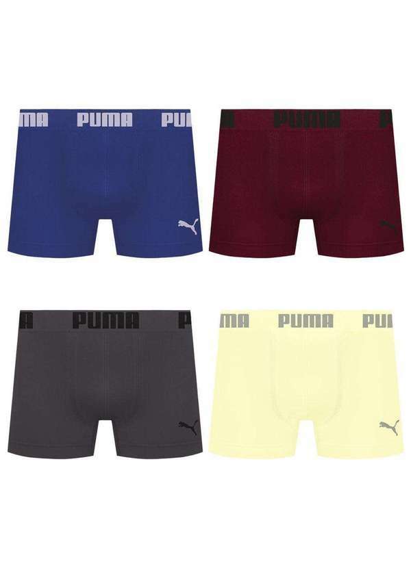 Puma - Kit 4 Cuecas Puma Boxer sem Costura Masculina Multicores