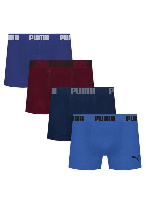 Puma - Kit 4 Cuecas Puma Boxer sem Custura Masculina Azul