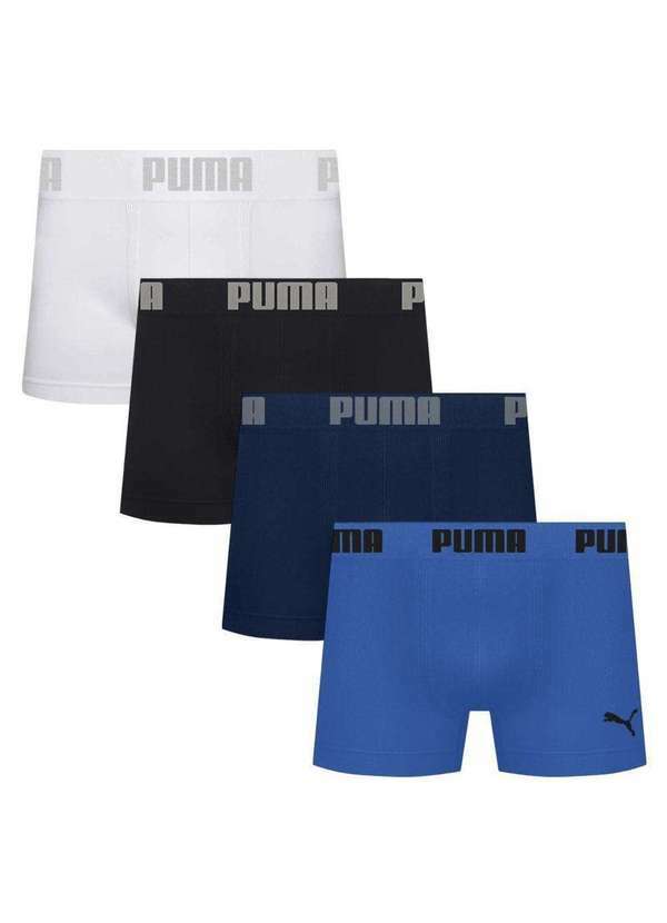 Puma - Kit 4 Cuecas Puma Boxer sem Custura Masculina Branco