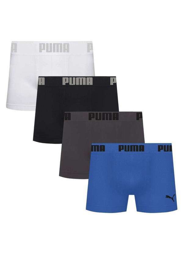 Puma - Kit 4 Cuecas Puma Boxer sem Custura Masculina Branco