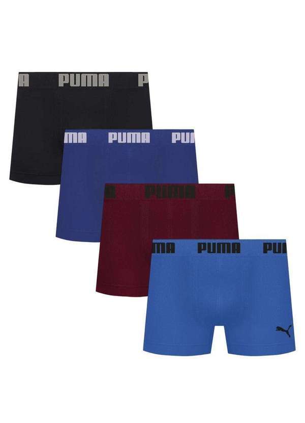 Puma - Kit 4 Cuecas Puma Boxer sem Custura Masculina Azul