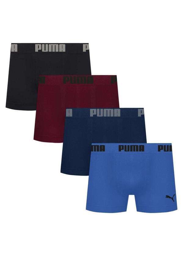 Puma - Kit 4 Cuecas Puma Boxer sem Custura Masculina Preto