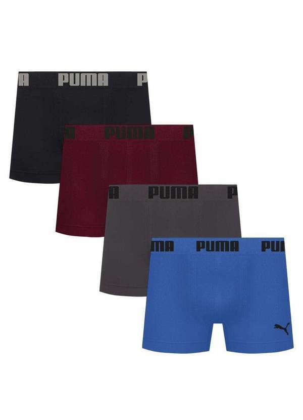 Puma - Kit 4 Cuecas Puma Boxer sem Custura Masculina Cinza