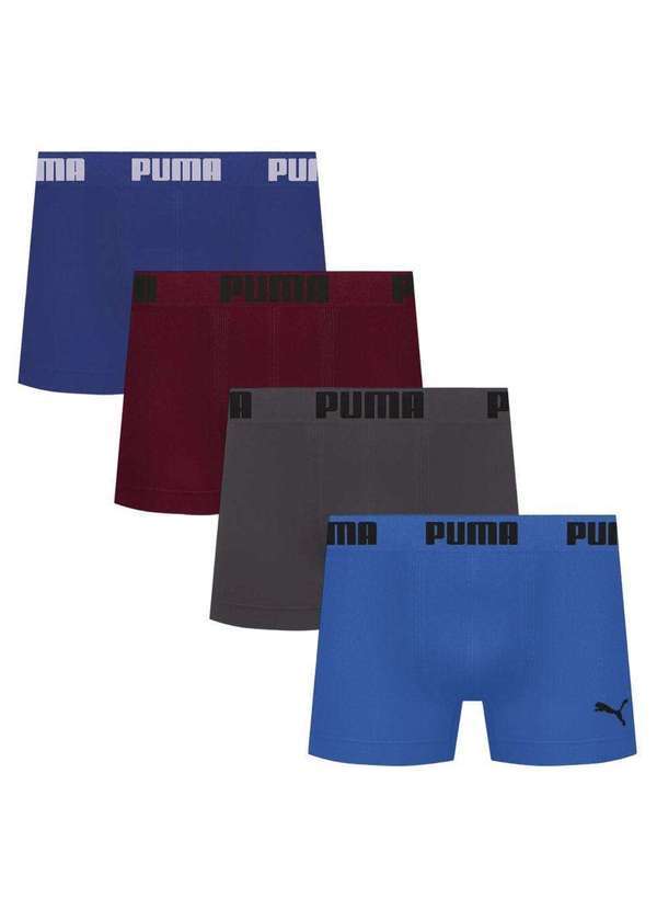 Puma - Kit 4 Cuecas Puma Boxer sem Custura Masculina Azul