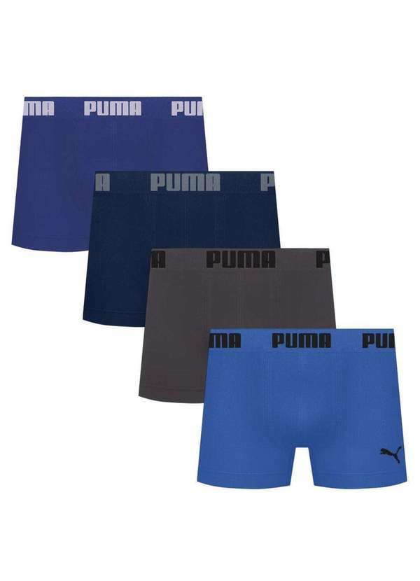Puma - Kit 4 Cuecas Puma Boxer sem Custura Masculina Azul