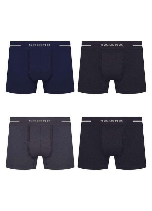 Selene - Kit 4 Cuecas Selene Boxer sem Costura Masculina Azul