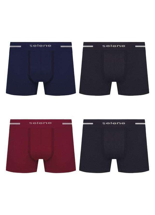 Selene - Kit 4 Cuecas Selene Boxer sem Costura Masculina Azul