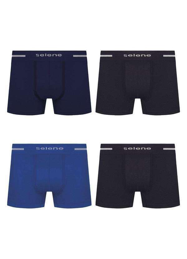 Selene - Kit 4 Cuecas Selene Boxer sem Costura Masculina Azul
