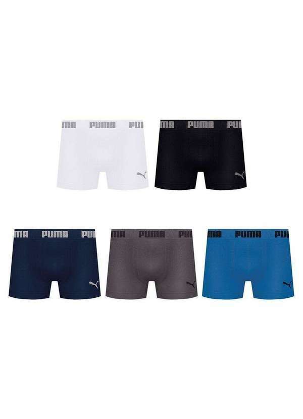 Puma - Kit 5 Cuecas Boxer Puma sem Costura Masculina Azul