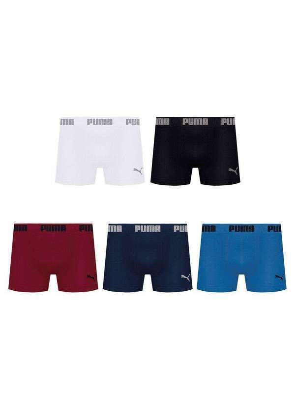 Puma - Kit 5 Cuecas Boxer Puma sem Costura Masculina Branco