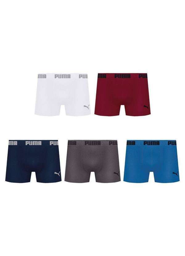 Puma - Kit 5 Cuecas Boxer Puma sem Costura Masculina Branco