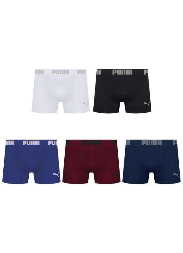 Puma - Kit 5 Cuecas Puma Boxer sem Costura Masculina Multicores