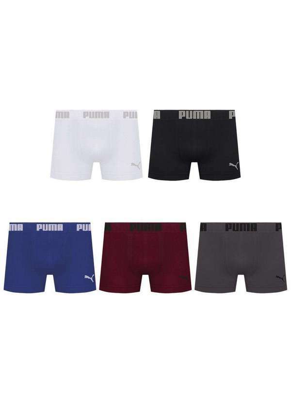 Puma - Kit 5 Cuecas Puma Boxer sem Costura Masculina Multicores