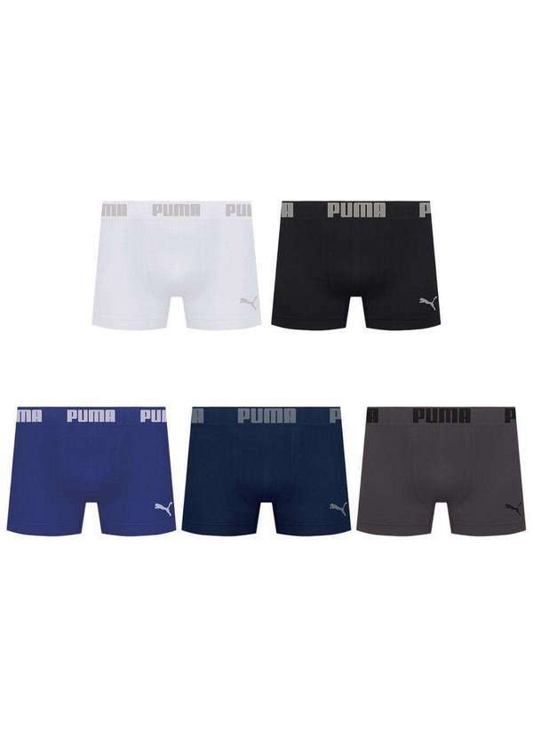 Puma - Kit 5 Cuecas Puma Boxer sem Costura Masculina Multicores