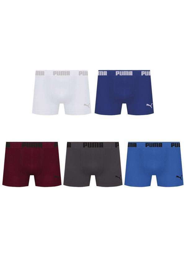 Puma - Kit 5 Cuecas Puma Boxer sem Costura Masculina Multicores