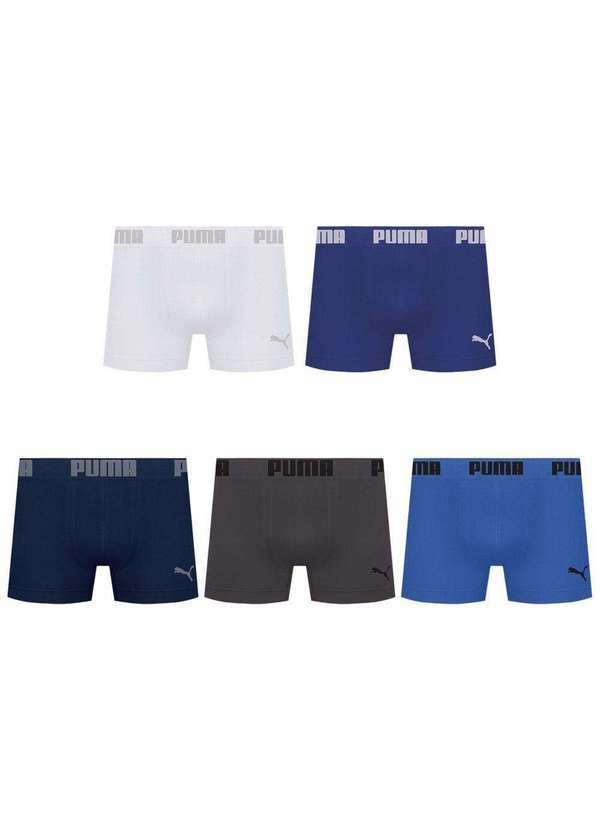 Puma - Kit 5 Cuecas Puma Boxer sem Costura Masculina Multicores