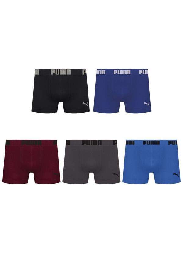 Puma - Kit 5 Cuecas Puma Boxer sem Costura Masculina Multicores