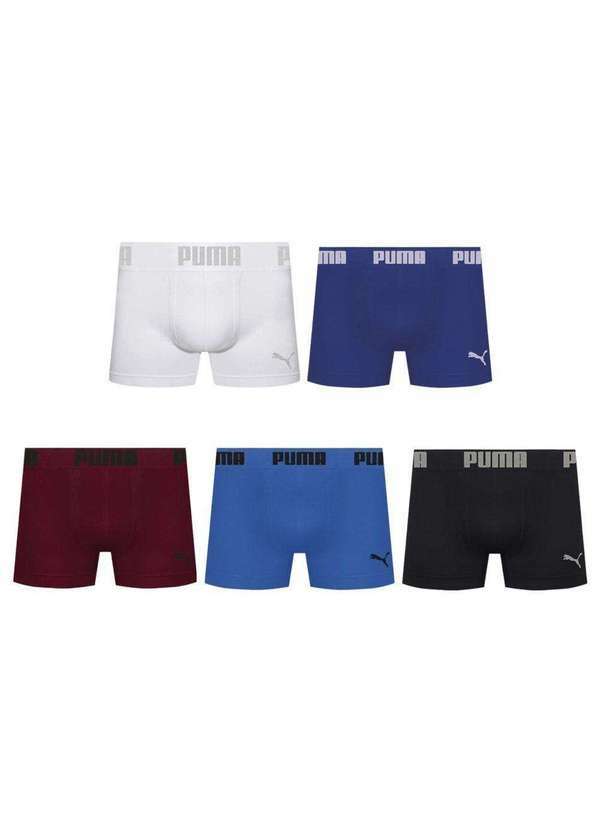 Puma - Kit 5 Cuecas Puma Boxer sem Custura Masculina Azul