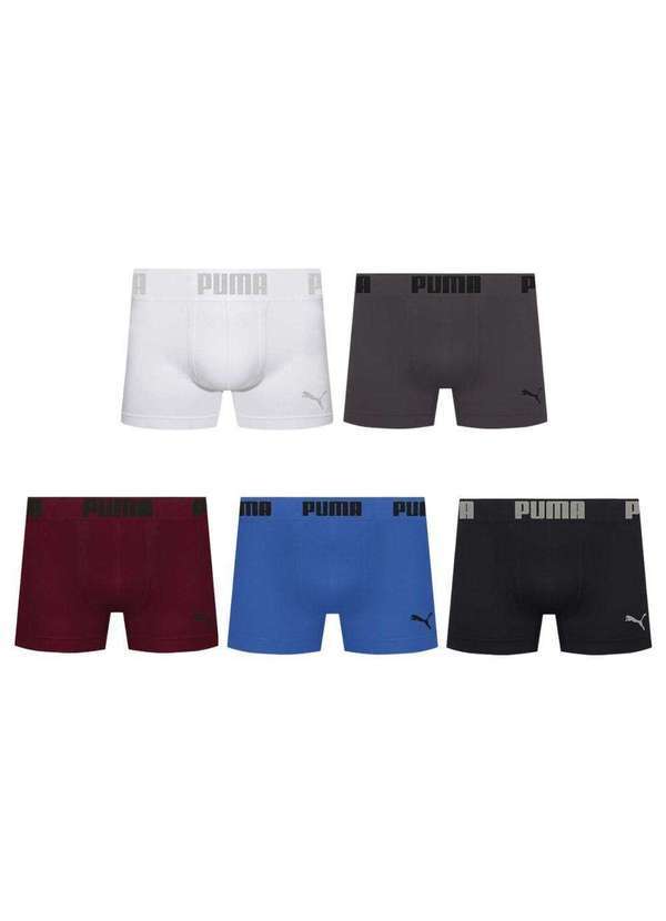 Puma - Kit 5 Cuecas Puma Boxer sem Custura Masculina Cinza