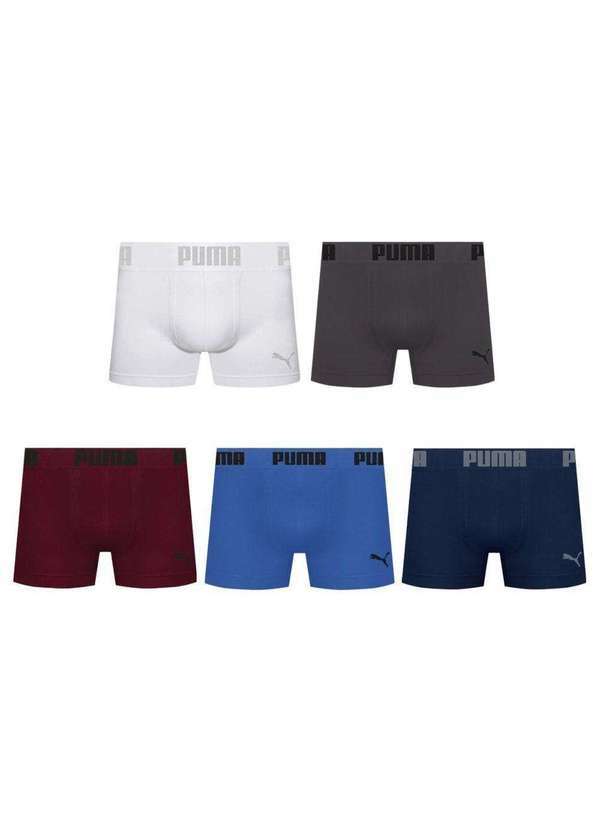 Puma - Kit 5 Cuecas Puma Boxer sem Custura Masculina Cinza