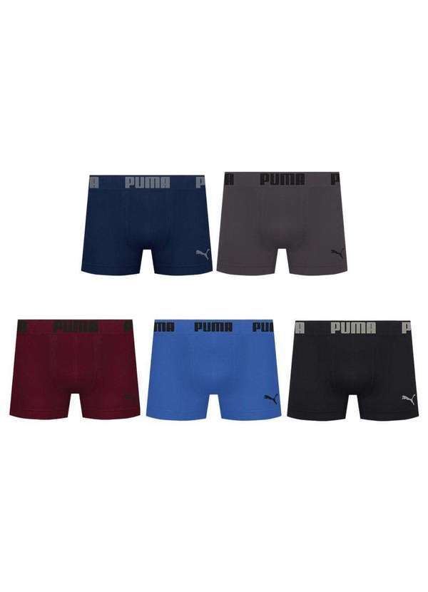 Puma - Kit 5 Cuecas Puma Boxer sem Custura Masculina Cinza