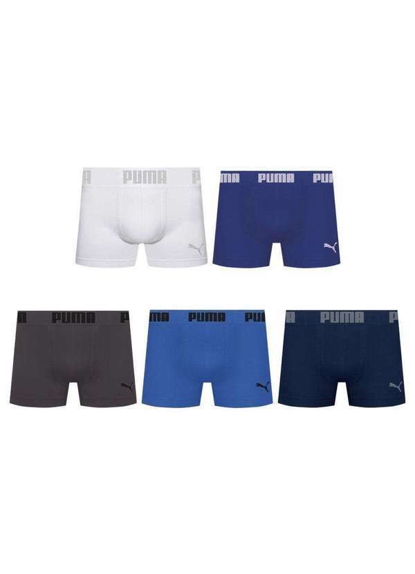 Puma - Kit 5 Cuecas Puma Boxer sem Custura Masculina Azul