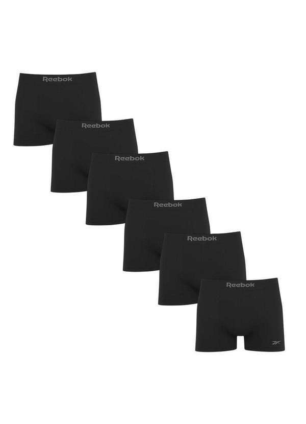 Reebok - Kit 6 Cuecas Boxer Reebok sem Costura Masculina Preto