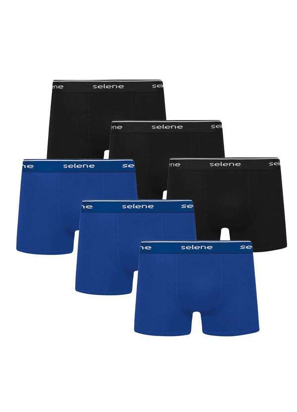 Selene - Kit 6 Cuecas Boxer Selene Algodão Masculino Preto